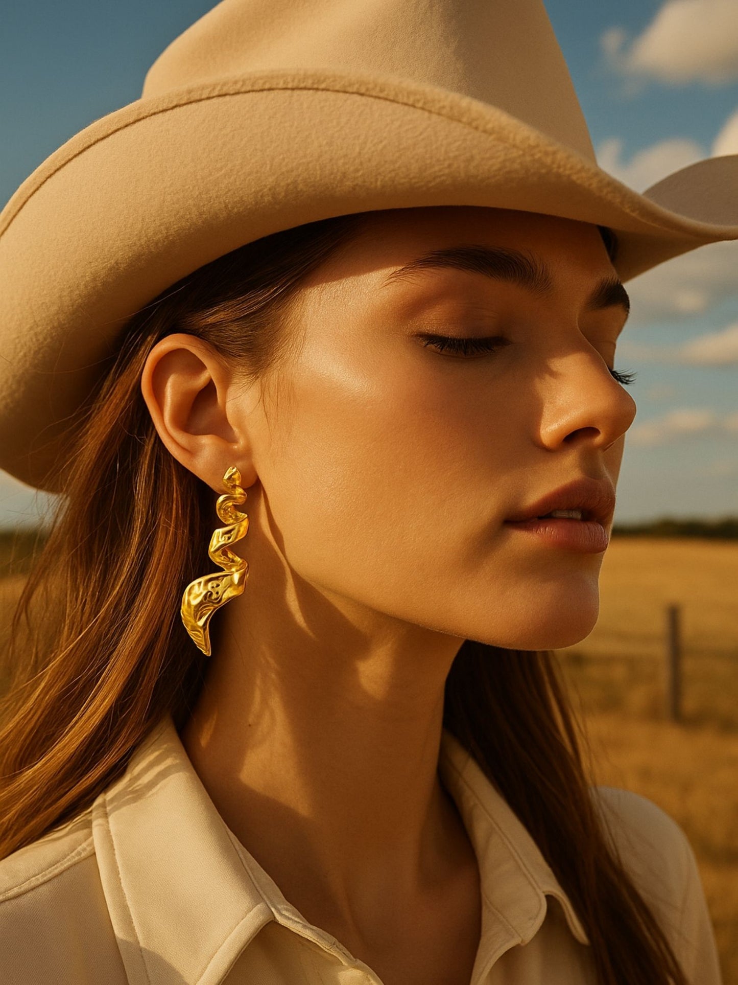 Gold Plated Abstract Spiral Drop Earrings for Women