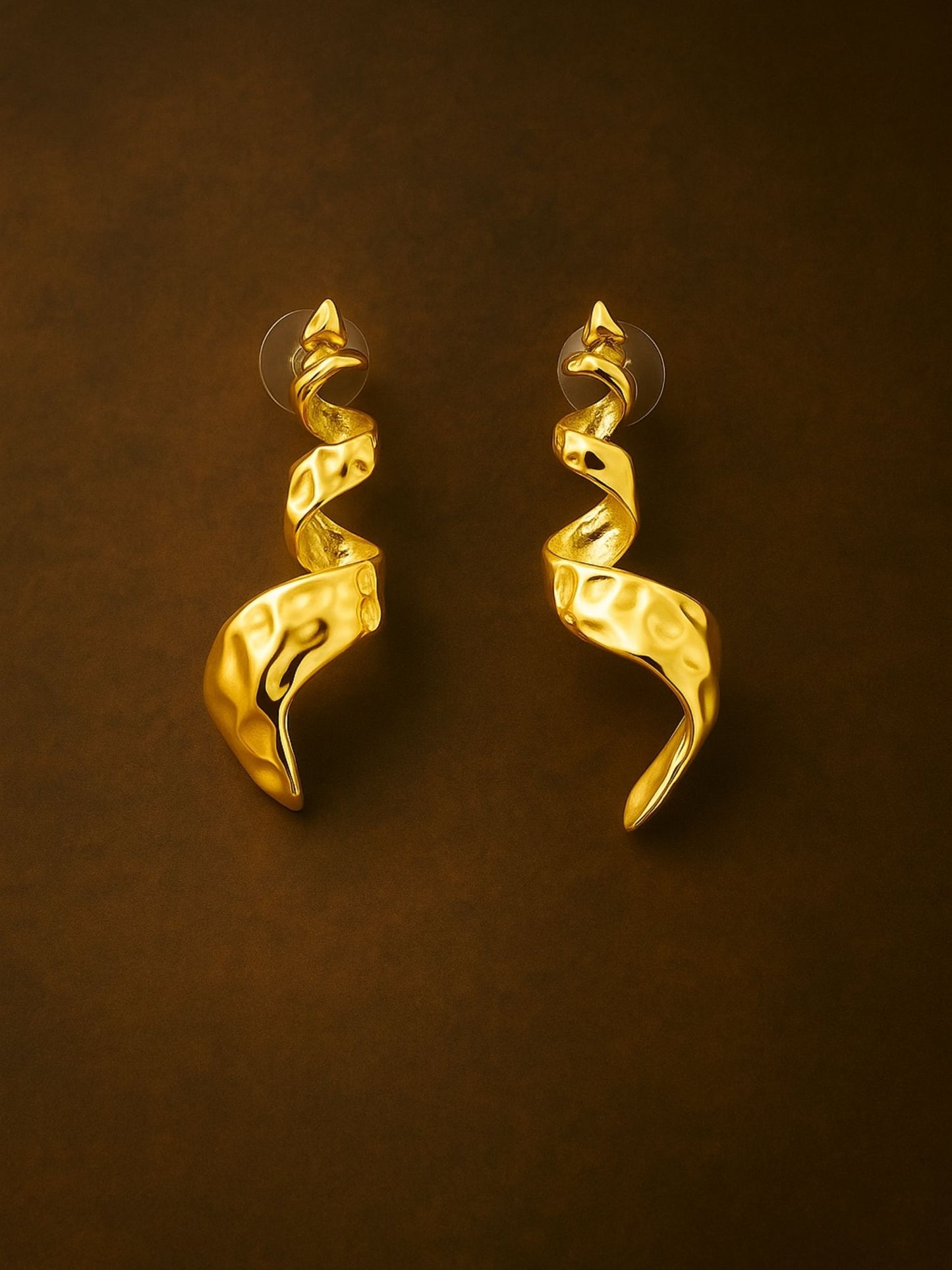 Gold Plated Abstract Spiral Drop Earrings for Women