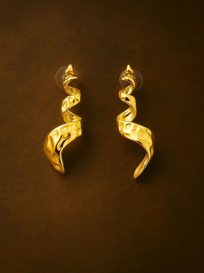 Gold Plated Abstract Spiral Drop Earrings for Women