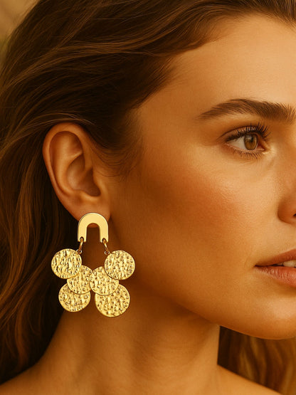 Gold Plated Textured Disc Drop Earrings for Women