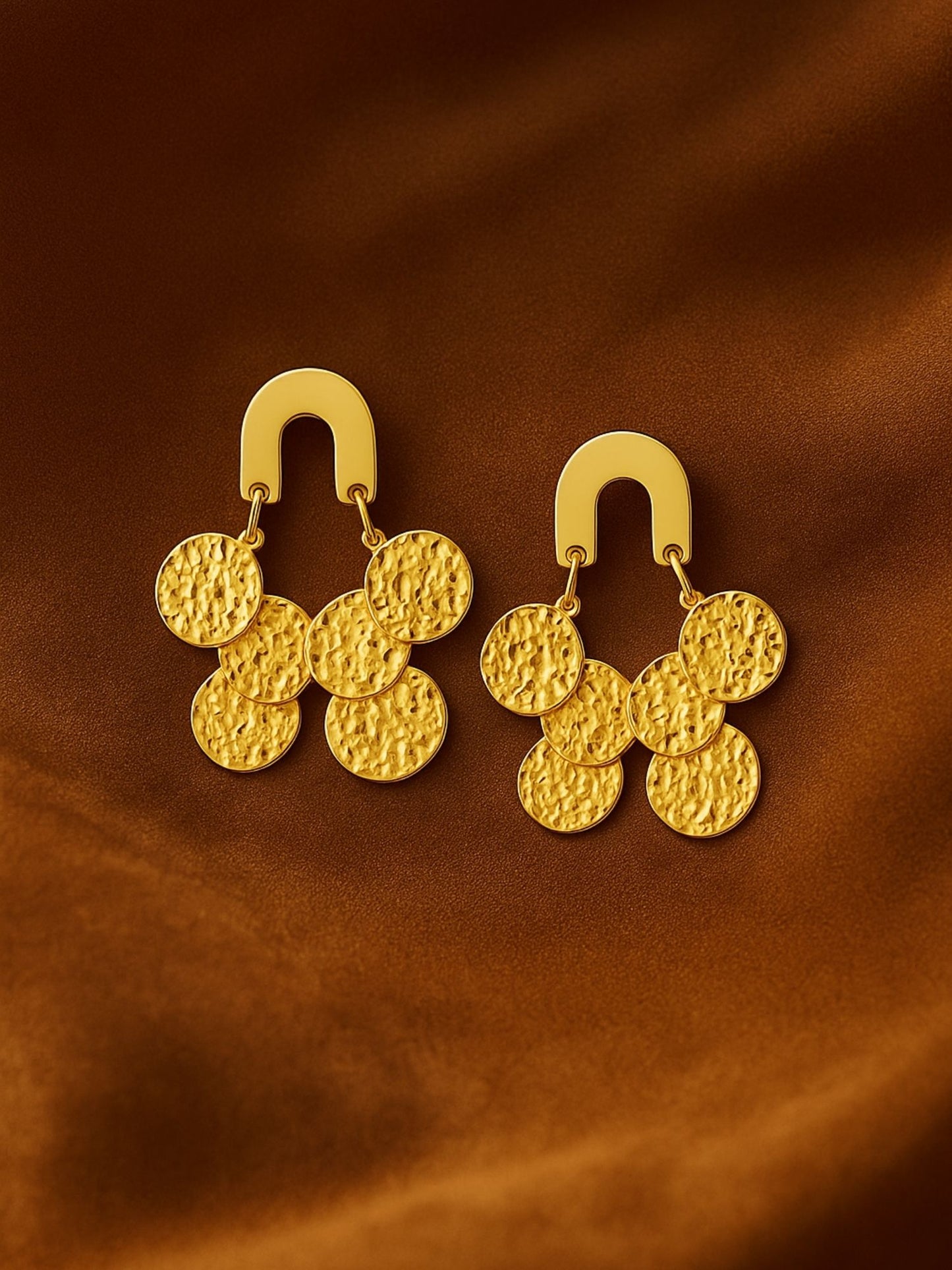 Gold Plated Textured Disc Drop Earrings for Women