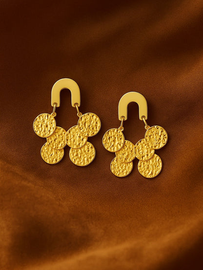 Gold Plated Textured Disc Drop Earrings for Women