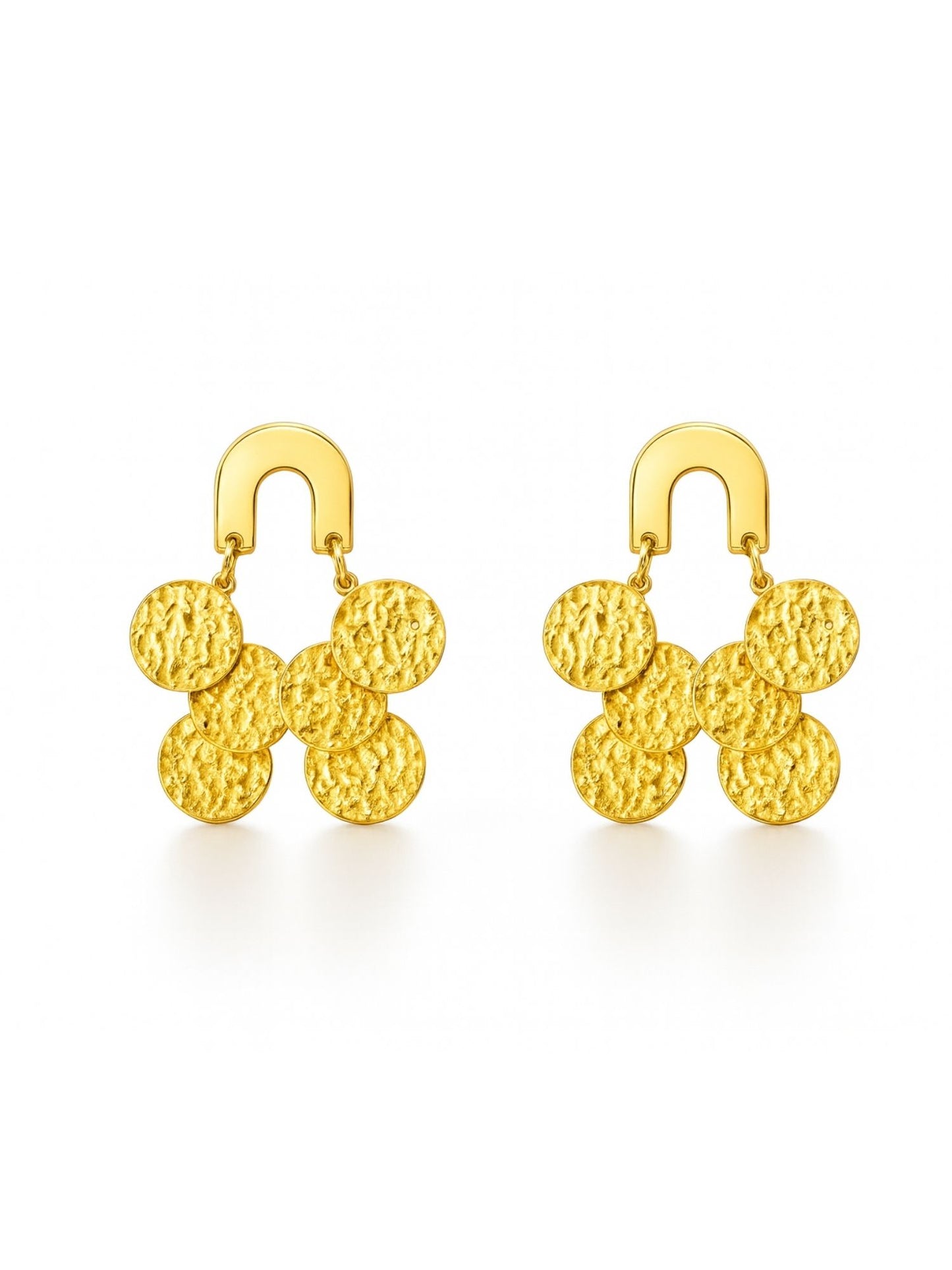 Gold Plated Textured Disc Drop Earrings for Women