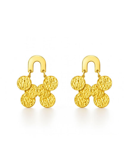Gold Plated Textured Disc Drop Earrings for Women