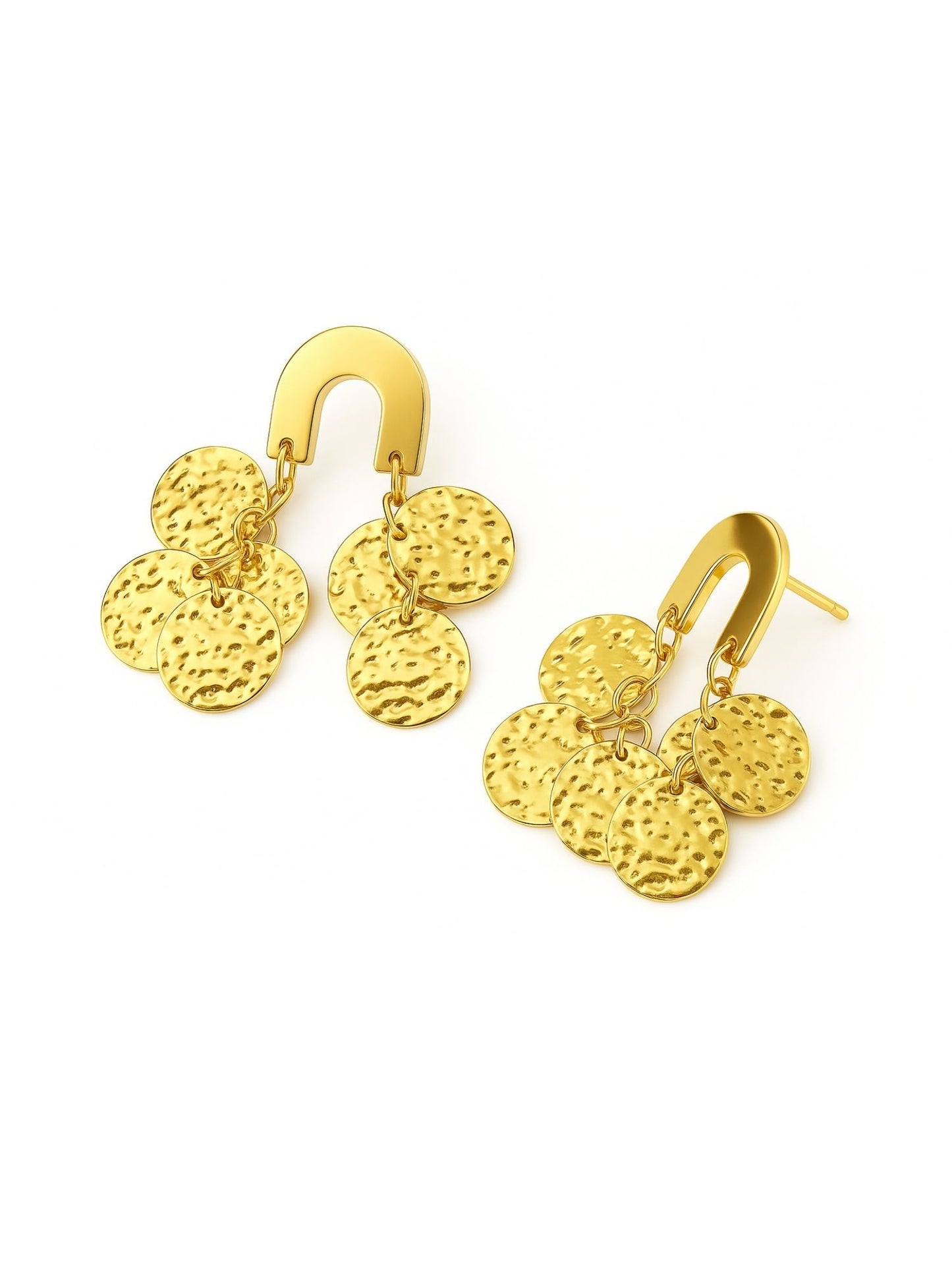 Gold Plated Textured Disc Drop Earrings for Women