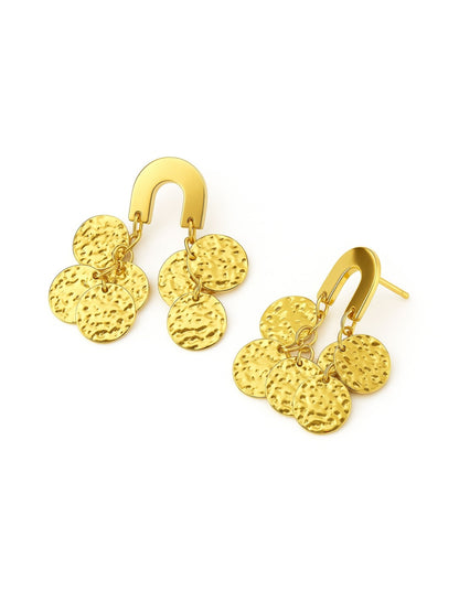 Gold Plated Textured Disc Drop Earrings for Women