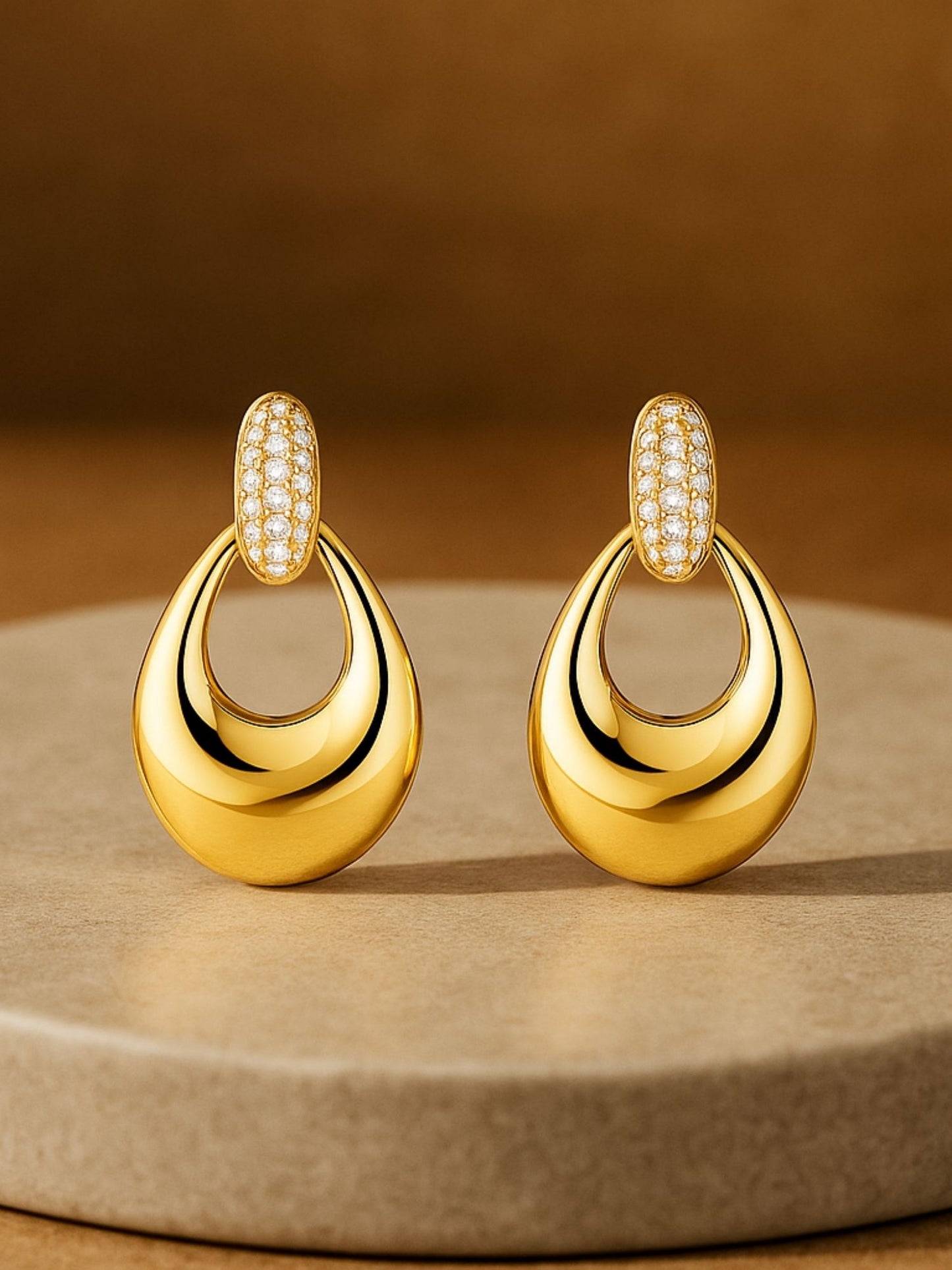 Gold Plated Double Hoop Earrings with AD Stud