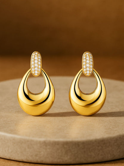 Gold Plated Double Hoop Earrings with AD Stud