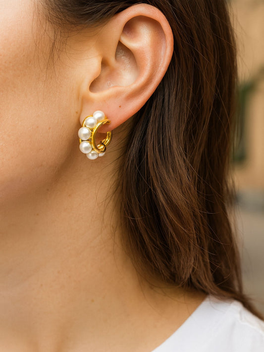 Gold Plated Pearl Hoop Earrings for Women
