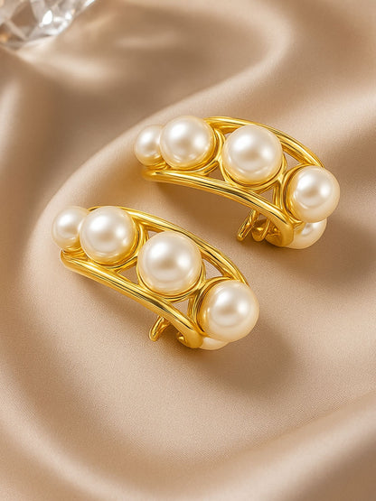 Gold Plated Pearl Hoop Earrings for Women