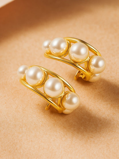 Gold Plated Pearl Hoop Earrings for Women