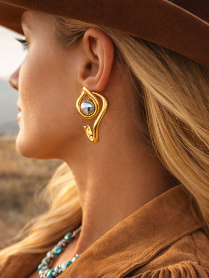 Gold/Silver Plated Abstract Swirl Stud Earrings for Women