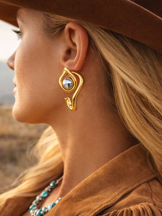 Gold/Silver Plated Abstract Swirl Stud Earrings for Women