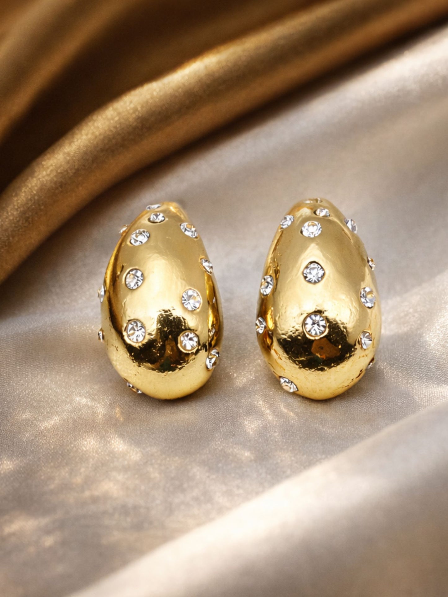 Gold Plated Oval Crystal Stud Earrings for Women