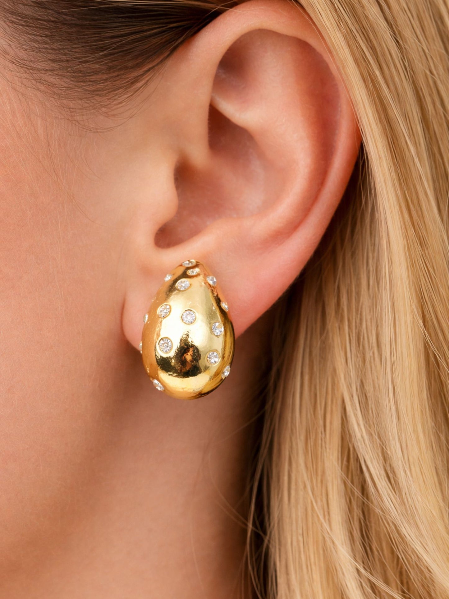 Gold Plated Oval Crystal Stud Earrings for Women
