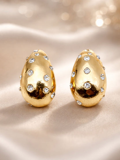 Gold Plated Oval Crystal Stud Earrings for Women
