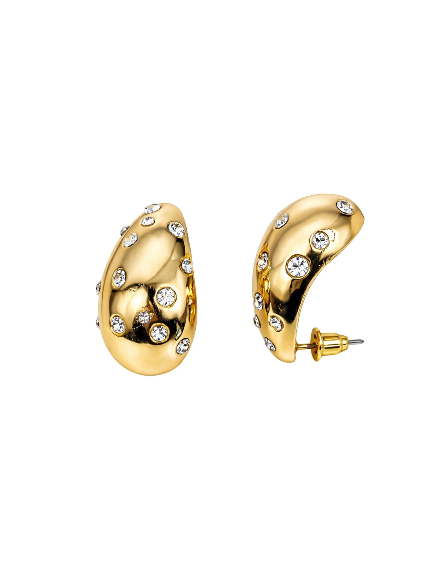 Gold Plated Oval Crystal Stud Earrings for Women