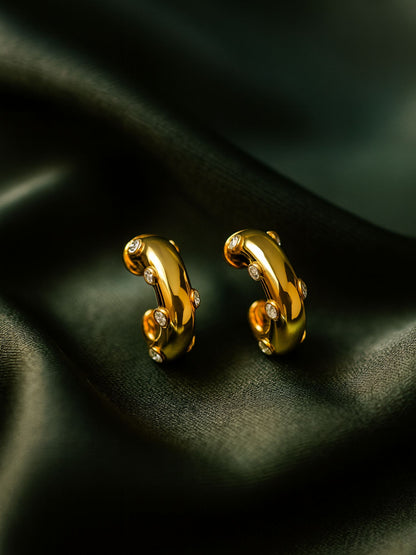 Gold Plated Curved Huggie Earrings for Women