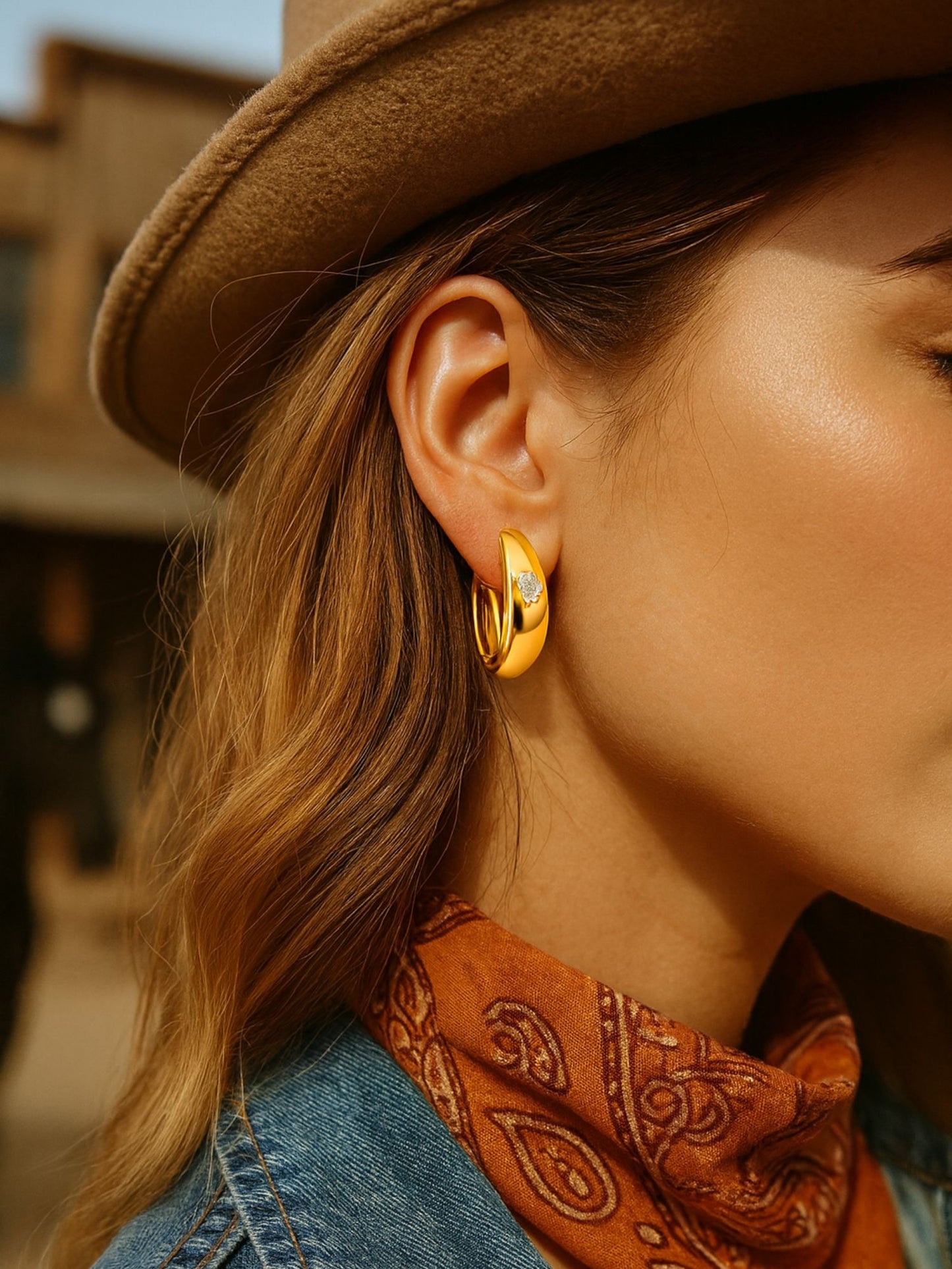 Gold Plated Heart Stone Huggie Hoop Earrings