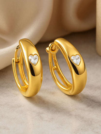 Gold Plated Heart Stone Huggie Hoop Earrings