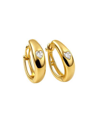Gold Plated Heart Stone Huggie Hoop Earrings