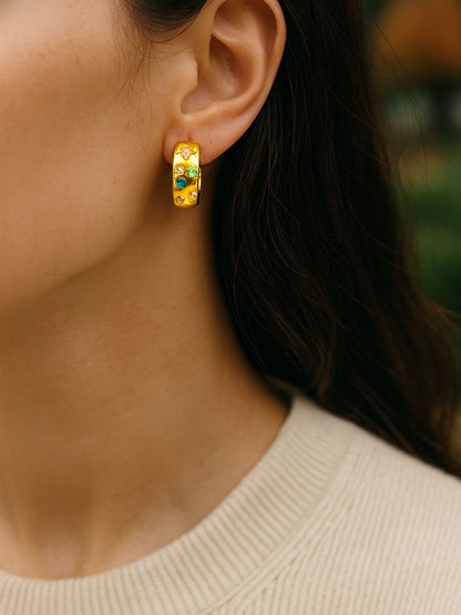 Gold Plated Multi Color Stone Hoop Earrings