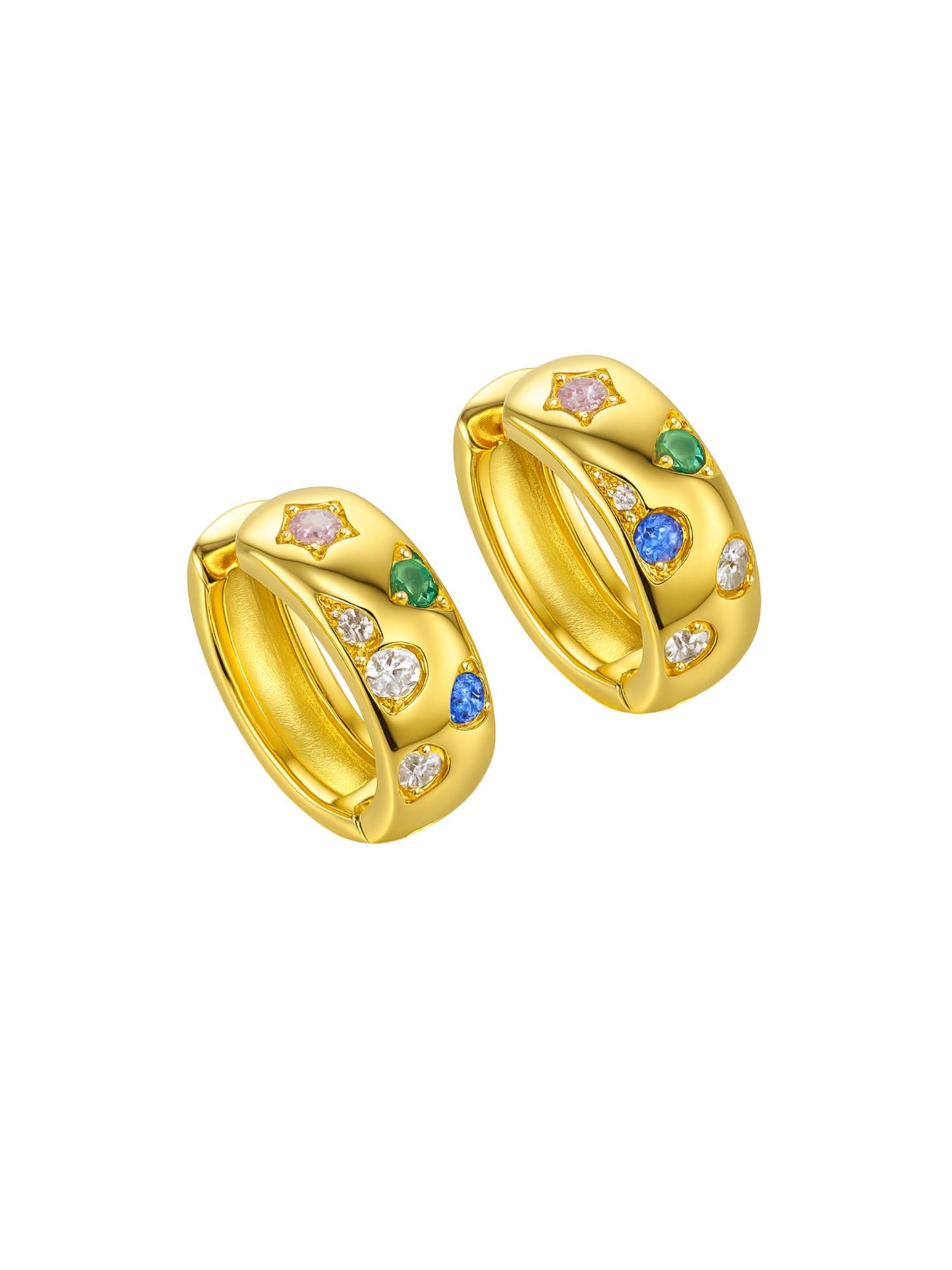 Gold Plated Multi Color Stone Hoop Earrings