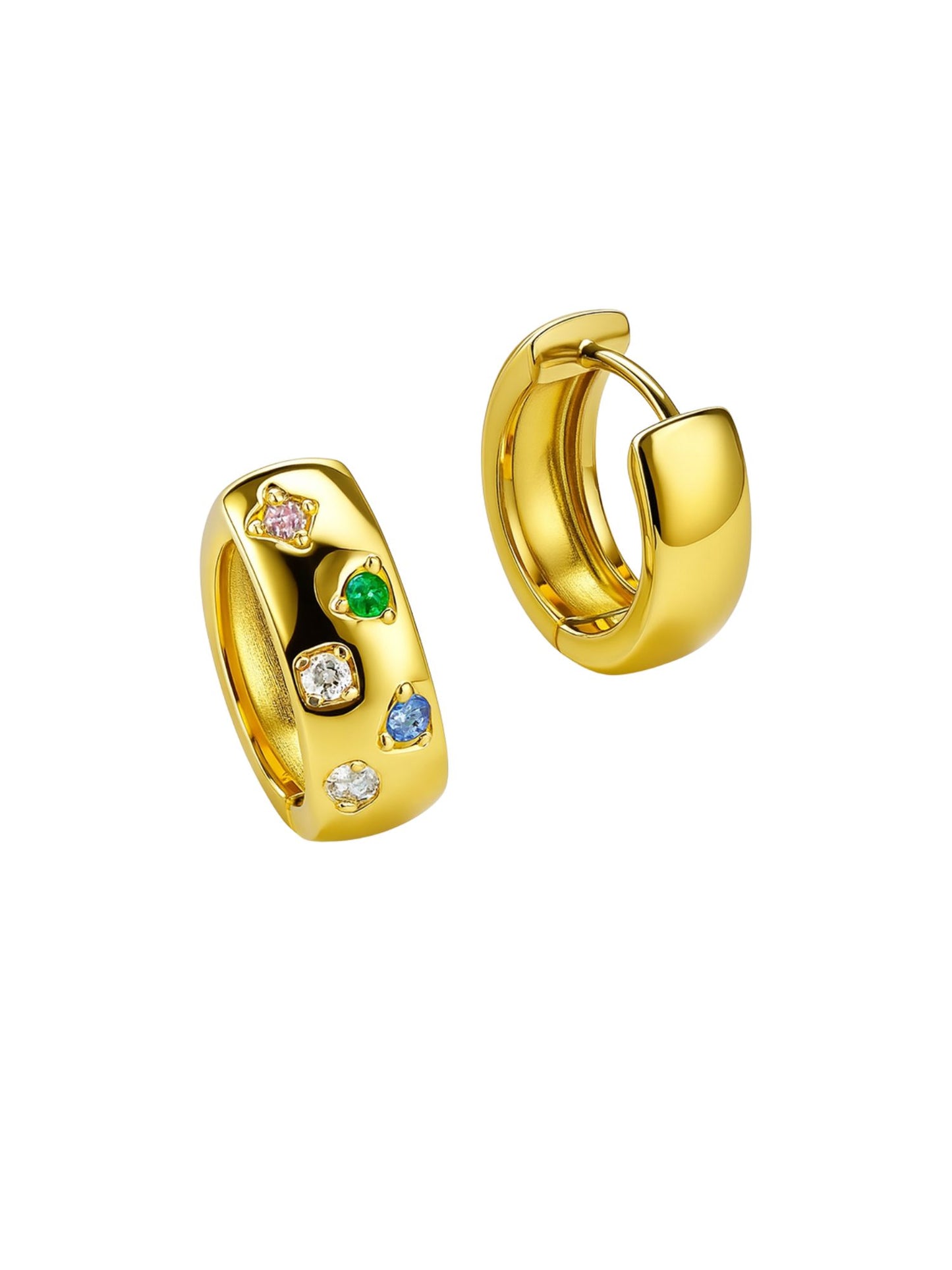 Gold Plated Multi Color Stone Hoop Earrings