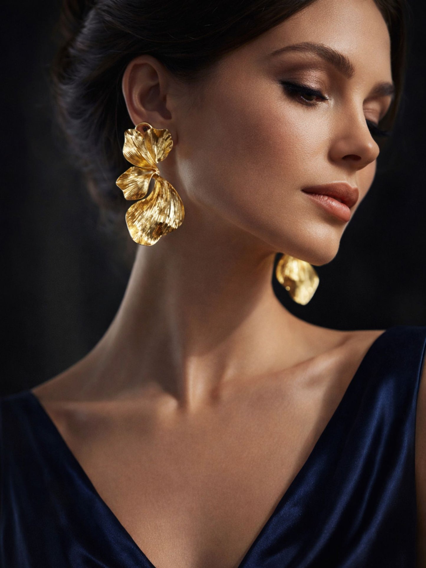 Gold Plated Ginkgo Leaf Statement Western Earrings
