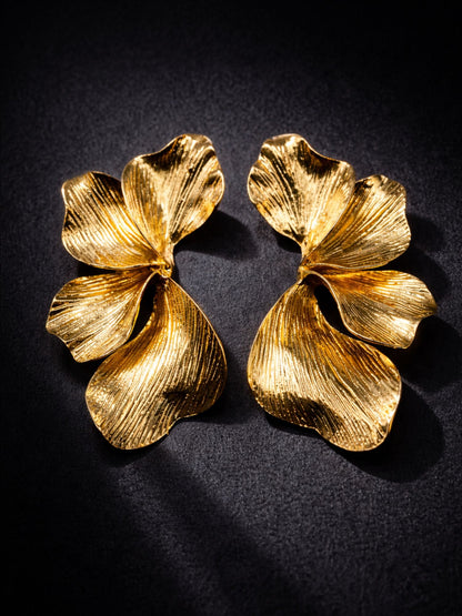 Gold Plated Ginkgo Leaf Statement Western Earrings