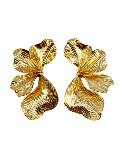 Gold Plated Ginkgo Leaf Statement Western Earrings