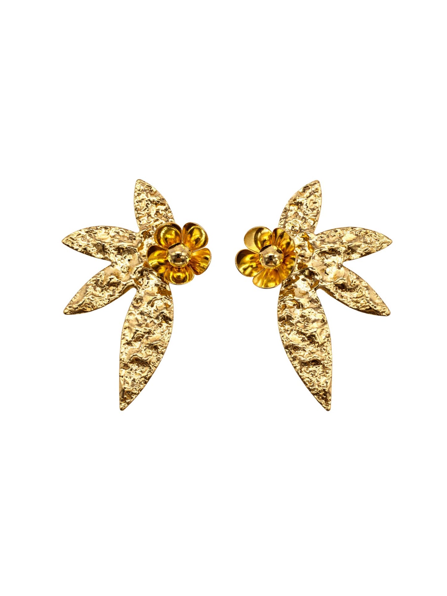 Gold Plated Floral Leaf Statement Earrings Women