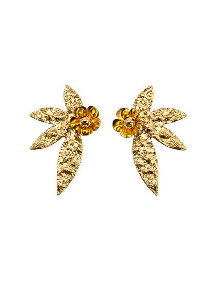Gold Plated Floral Leaf Statement Earrings Women