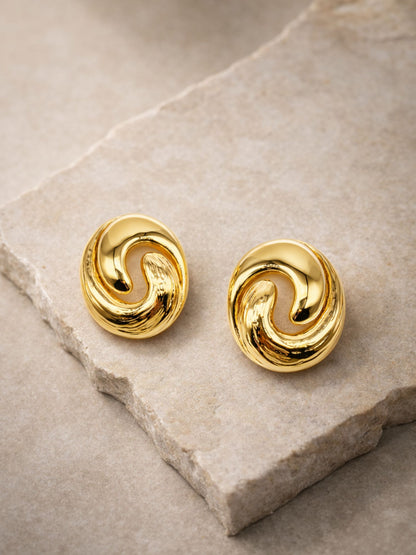 Gold Plated Swirl Western Statement Stud Earrings