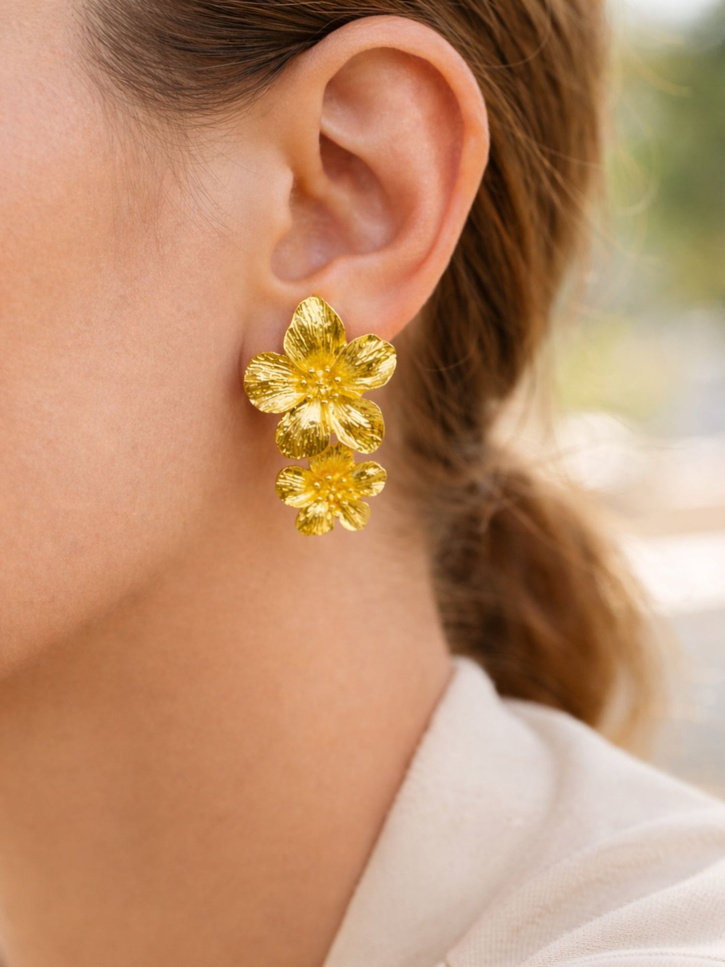 Gold Floral Western Statement Earrings for Women