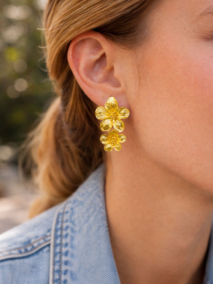 Gold Floral Western Statement Earrings for Women