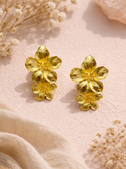 Gold Floral Western Statement Earrings for Women