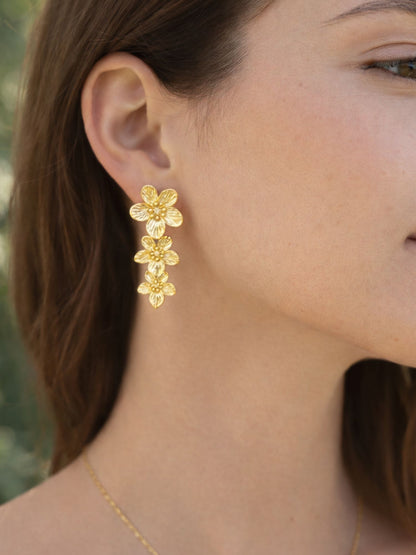 Gold Plated Floral Drop Earrings for Women Statement