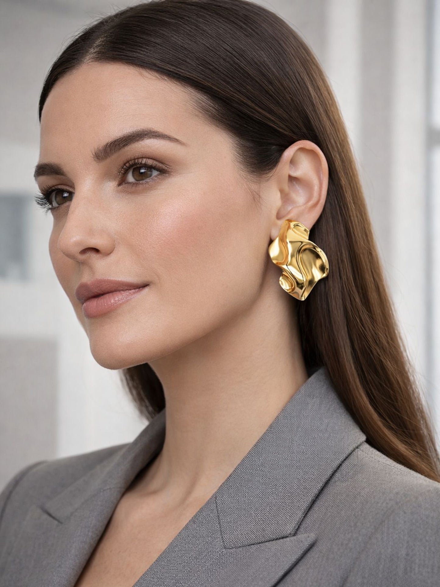 Gold Plated Abstract Chunky Western Statement Earrings