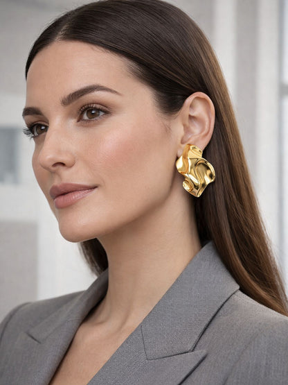 Gold Plated Abstract Chunky Western Statement Earrings