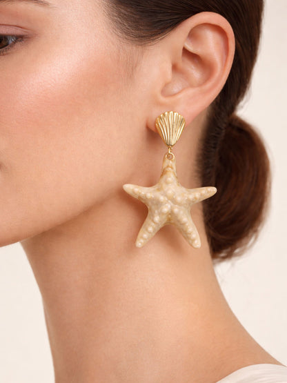 Gold Plated Shell Starfish Western Drop Earrings
