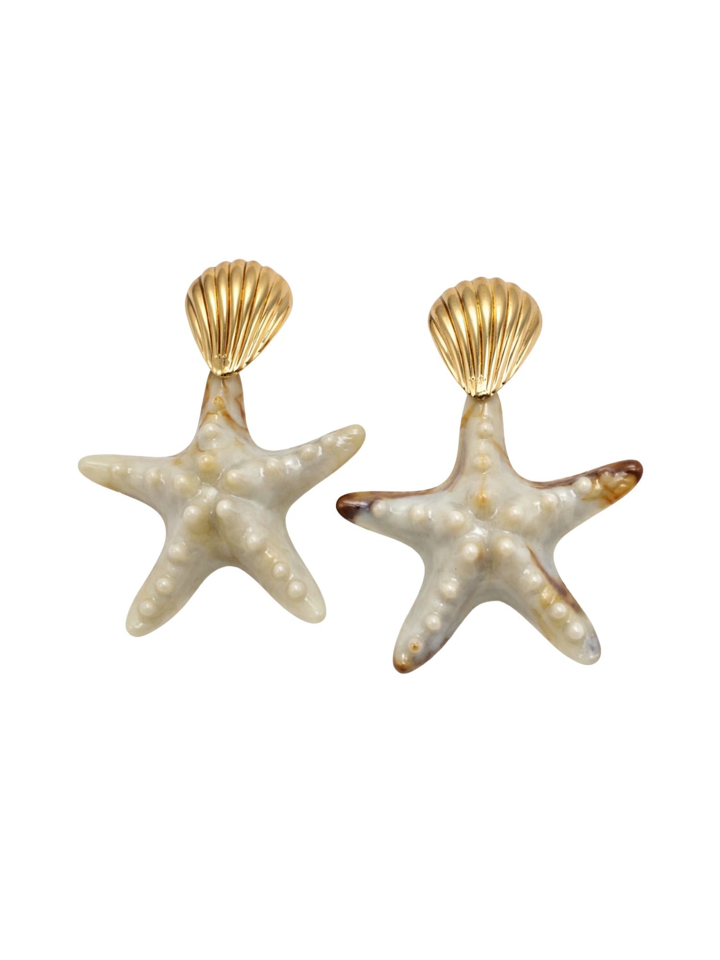 Gold Plated Shell Starfish Western Drop Earrings