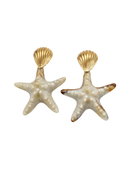 Gold Plated Shell Starfish Western Drop Earrings