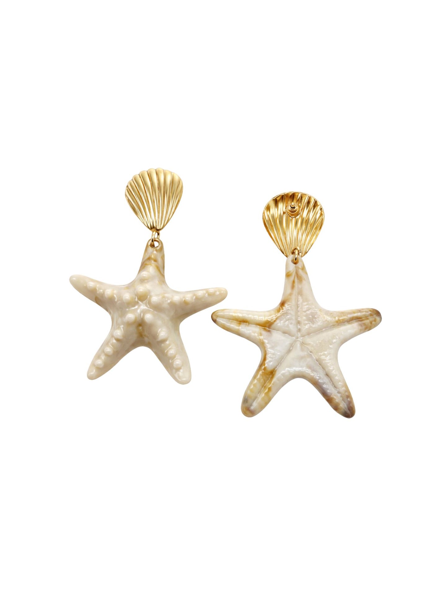 Gold Plated Shell Starfish Western Drop Earrings