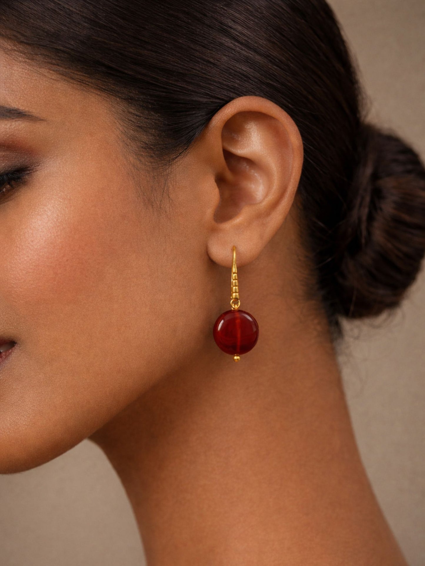 Gold Plated Brown Stone Mini Drop Earrings Women