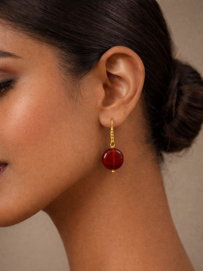 Gold Plated Brown Stone Mini Drop Earrings Women