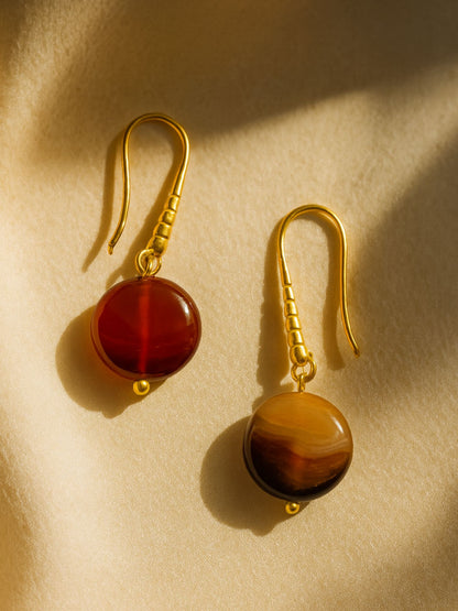 Gold Plated Brown Stone Mini Drop Earrings Women
