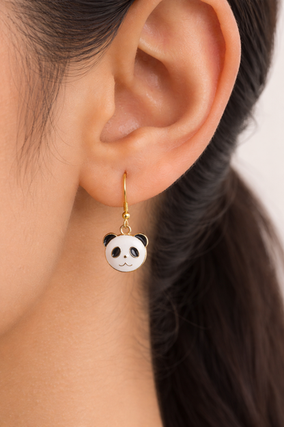 Gold Plated Panda Mini Earrings Cute Enamel Girls Jewelry