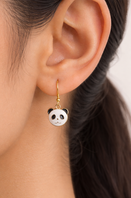 Gold Plated Panda Mini Earrings Cute Enamel Girls Jewelry