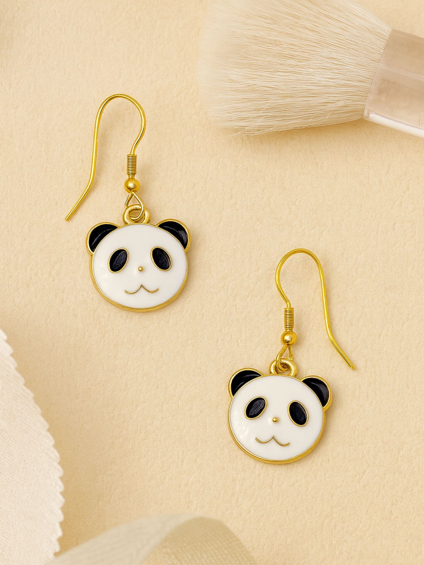 Gold Plated Panda Mini Earrings Cute Enamel Girls Jewelry